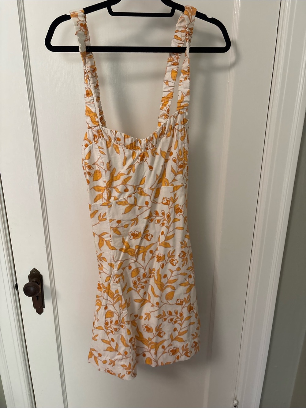 Anthropologie White and Mustard Floral Mini Sundress